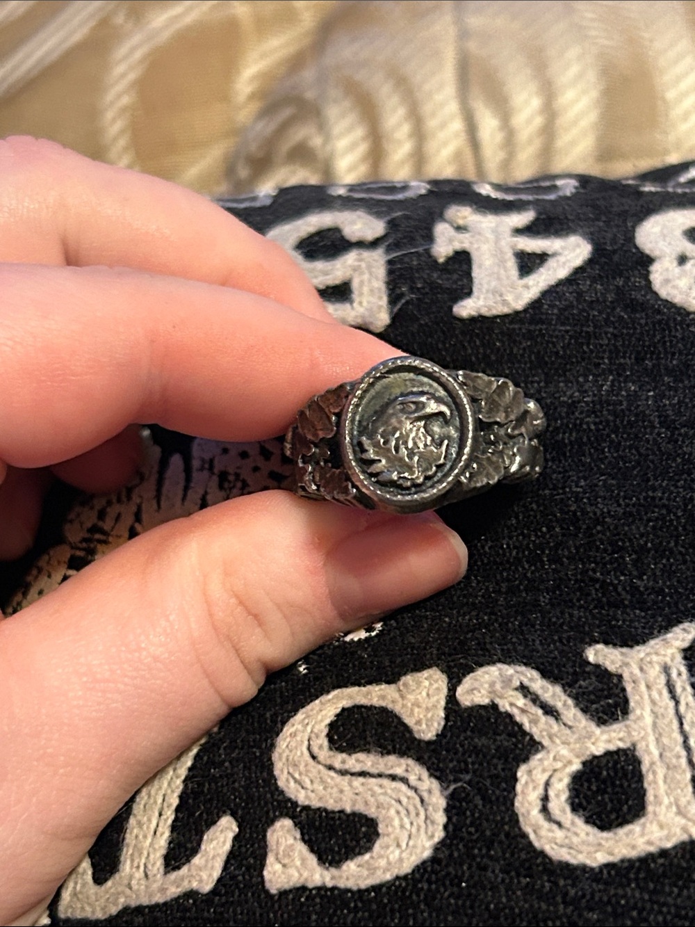 Men's Silver-Tone Eagle Signet Ring - Classic Statement